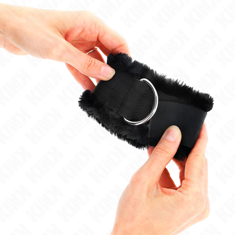 KINK - APPUI-POIGNETS DOUBLÉS DE FOURRURE NOIR ADJUSTABLE 17-31 CM X 7 CM