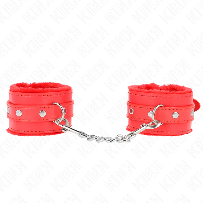 KINK - SUJECIONES DE MUÑECA PREMIUM CON FORRO DE PELO ROJO Y CINTURÓN ROJO AJUSTABLE 17-29 CM X 6 CM
