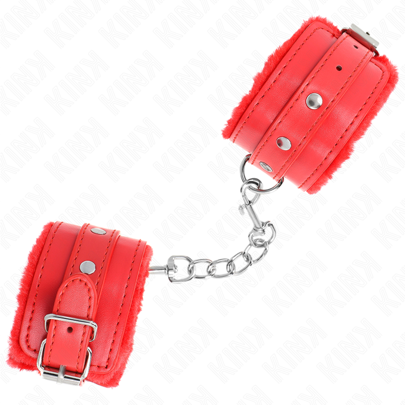KINK - SUJECIONES DE MUÑECA PREMIUM CON FORRO DE PELO ROJO Y CINTURÓN ROJO AJUSTABLE 17-29 CM X 6 CM