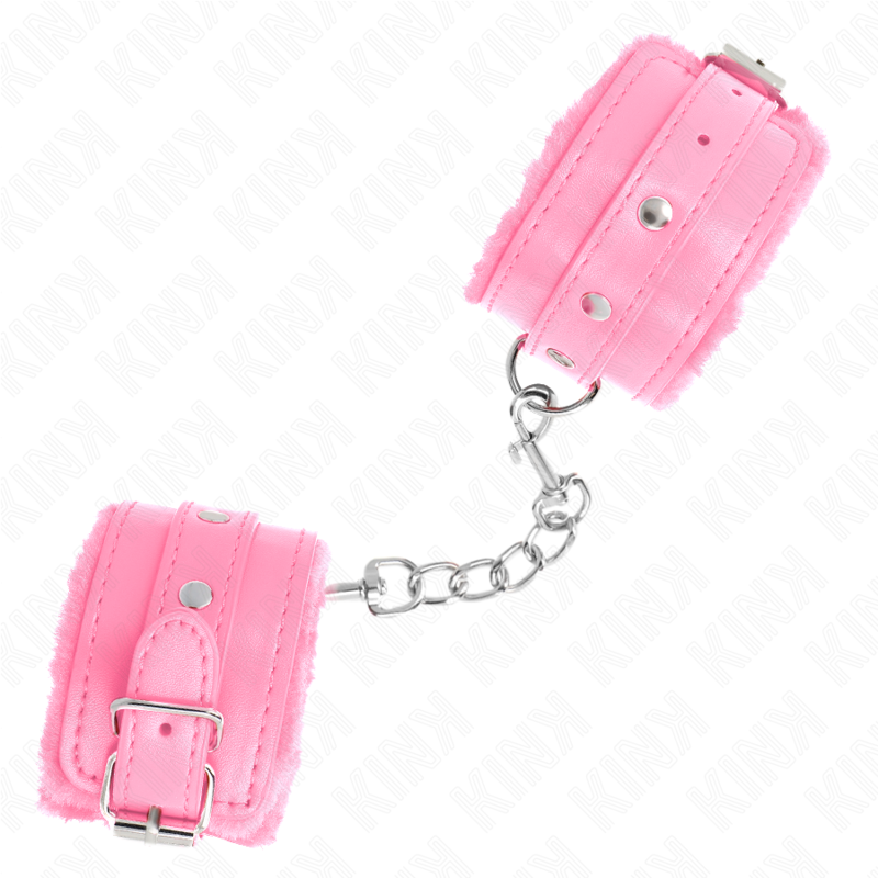 KINK - APPUI-POIGNETS DOUBLÉS DE FOURRURE PREMIUM ROSE AVEC CEINTURE ROSE RÉGLABLE 17-29 CM