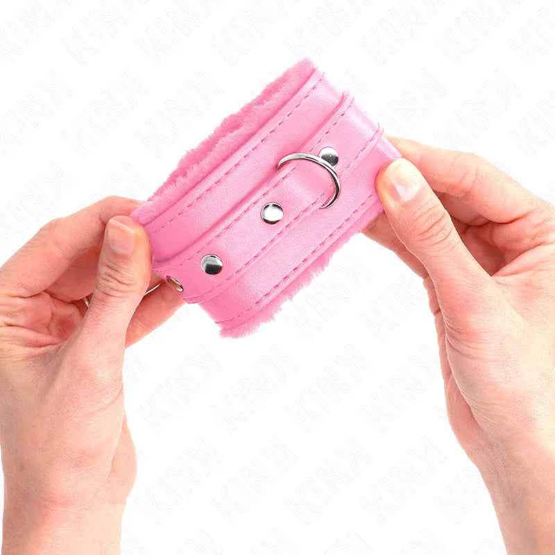 Kink – Appui Poignets Doublés de Fourrure Premium Rose avec Ceinture Rose Réglable 17 29 cm X