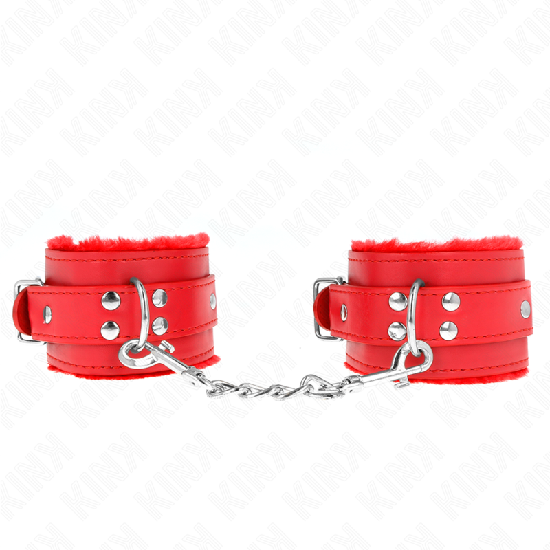 KINK - APPUI-POIGNETS DOUBLÉS DE FOURRURE ROUGE AVEC CEINTURE RÉGLABLE 17-29 CM