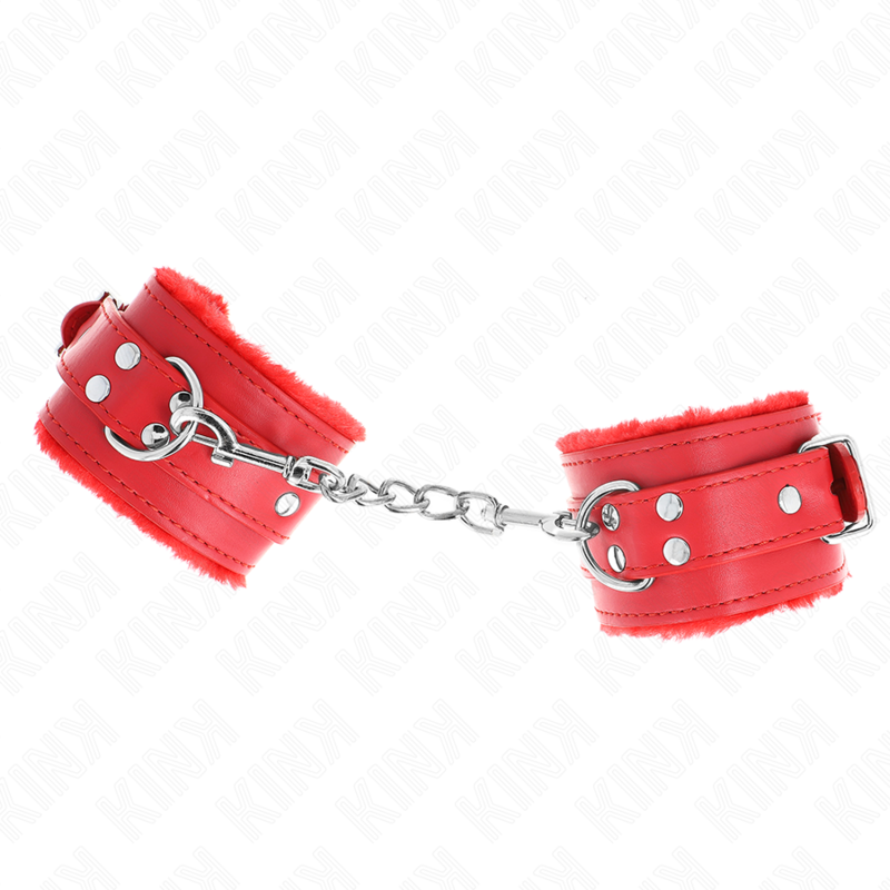 KINK - APPUI-POIGNETS DOUBLÉS DE FOURRURE ROUGE AVEC CEINTURE RÉGLABLE 17-29 CM