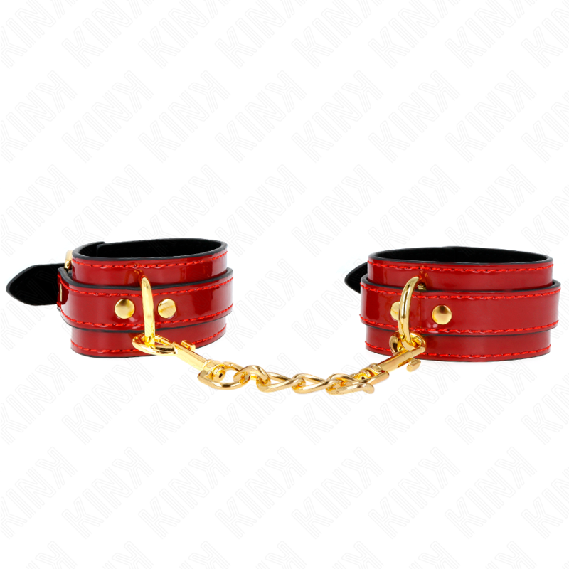 KINK - POIGNETS JOANNA ANGEL ROUGE AJUSTABLES AVEC CHAÎNE OR 16.5-26 CM X 4 CM