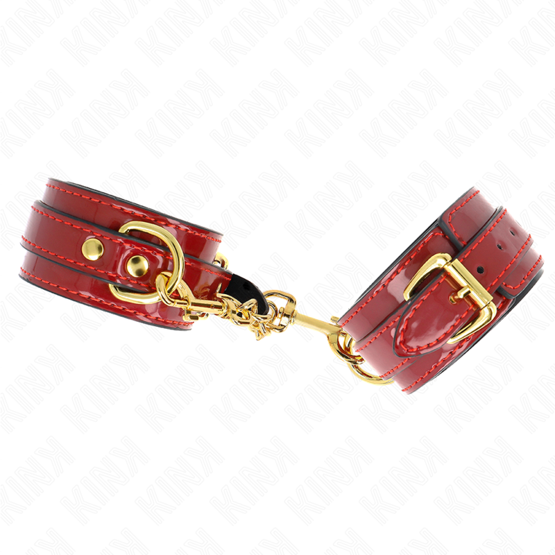 KINK - POIGNETS JOANNA ANGEL ROUGE AJUSTABLES AVEC CHAÎNE OR 16.5-26 CM X 4 CM
