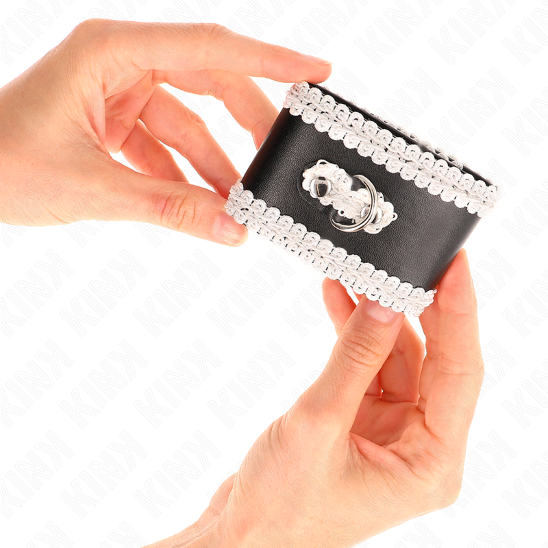 KINK - APPUI-POIGNETS NOIR AVEC DENTELLE DÉCORÉE BLANCHE RÉGLABLE 20-23 CM