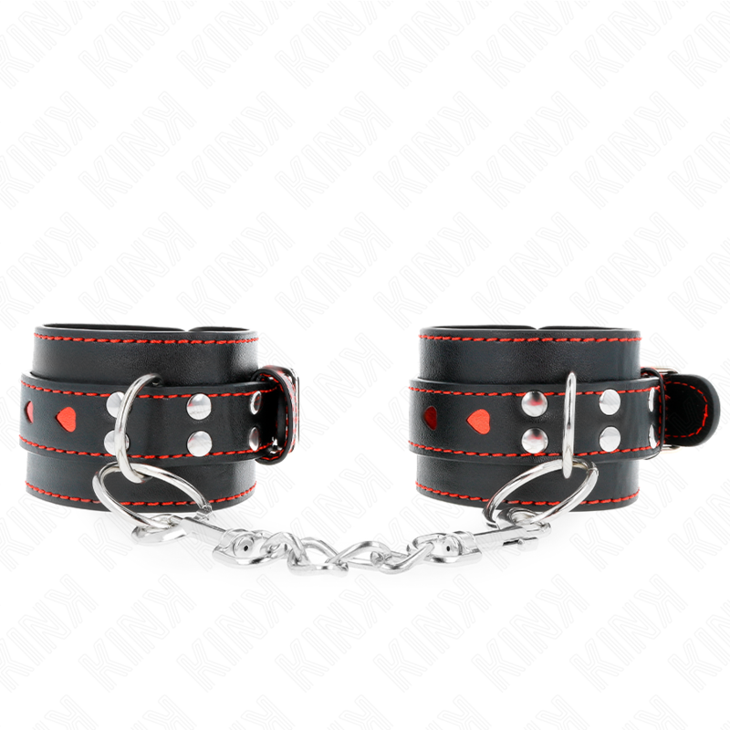KINK - REPOSAMUÑECAS NEGRO CON INCRUSTACIÓN DE CORAZÓN ROJO AJUSTABLE 21-28 CM X 5,5 CM