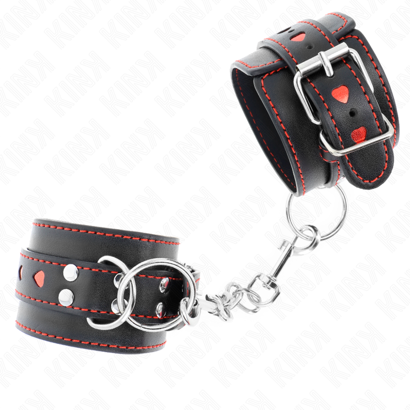 KINK - REPOSAMUÑECAS NEGRO CON INCRUSTACIÓN DE CORAZÓN ROJO AJUSTABLE 21-28 CM X 5,5 CM