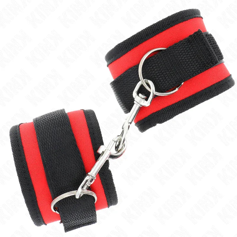 Kink – Appareils Poignets à Crochet et Boucle en Nylon Rouge Noir Modèle 2 Réglable 18 35 cm X