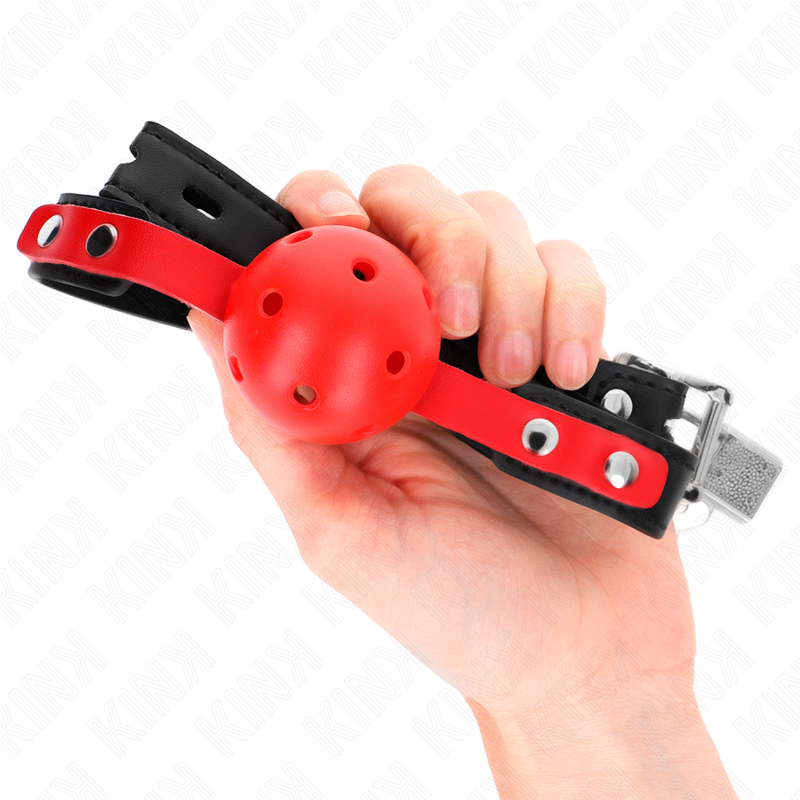 KINK - BALLE DURE CREUSE ROUGE 4 CM GAG BRACELET NOIR 60 x 2 CM ADJUSTABLE 37-52 CM