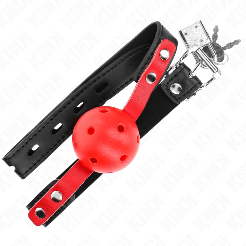 KINK - BALLE DURE CREUSE ROUGE 4 CM GAG BRACELET NOIR 60 x 2 CM ADJUSTABLE 37-52 CM