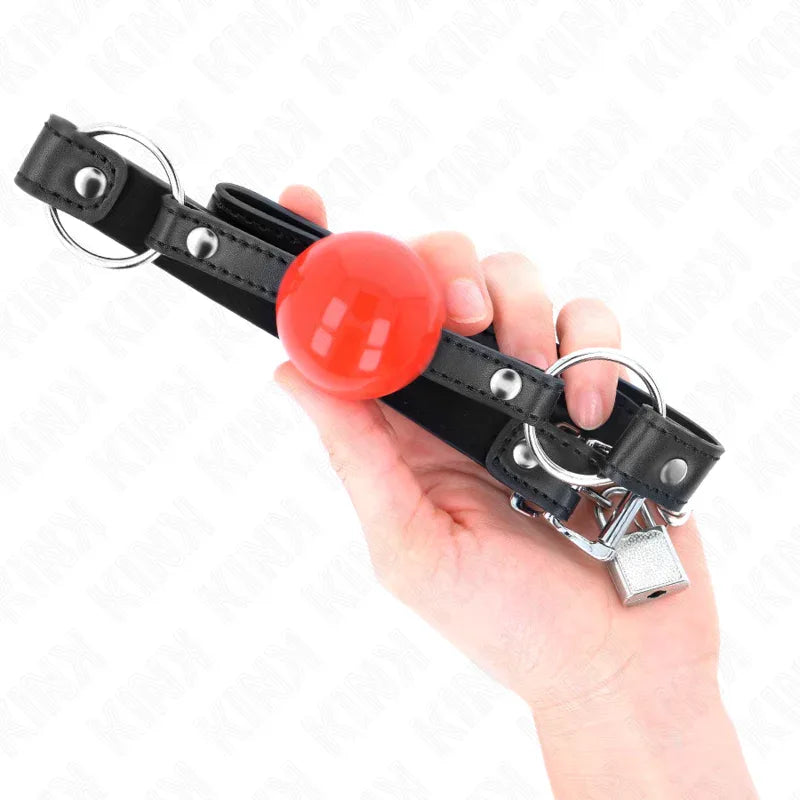 Kink – Bâillon Balle 4 cm avec Serrure Boule Rouge Bracelet Noir 60 X 2 cm