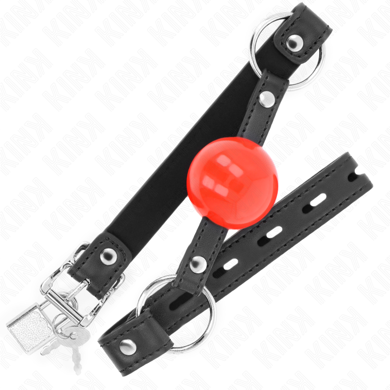 KINK - MORDAZA DE BOLA DE 4 CM CON CIERRE DE BOLA ROJO CORREA NEGRA 60 x 2 CM