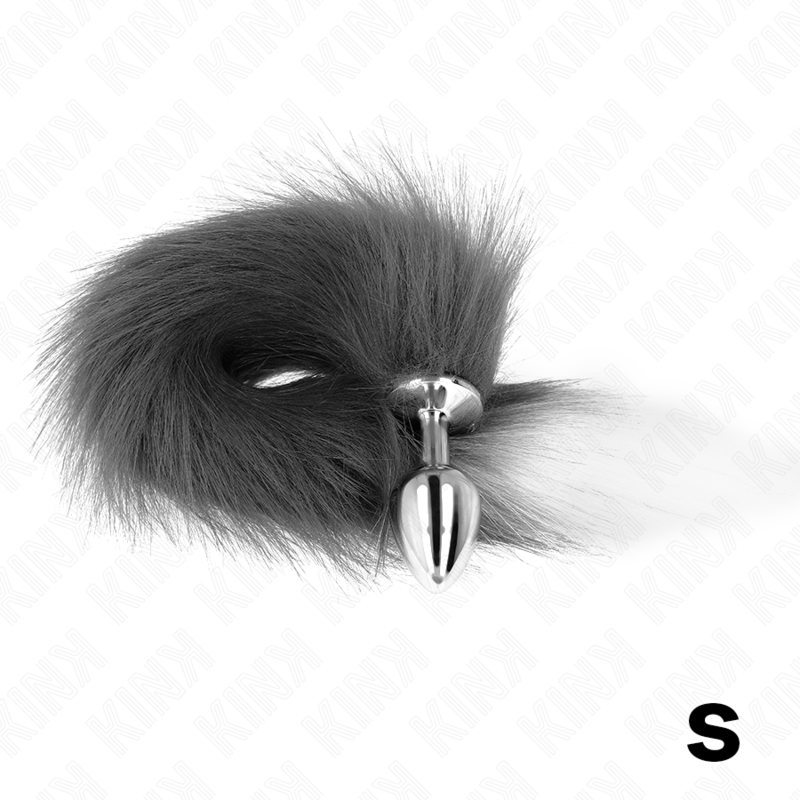 KINK - ANAL PLUG TAILLE S 7 X 3 CM AVEC QUEUE SYNTHÉTIQUE 40 CM GRAY ET WHITE