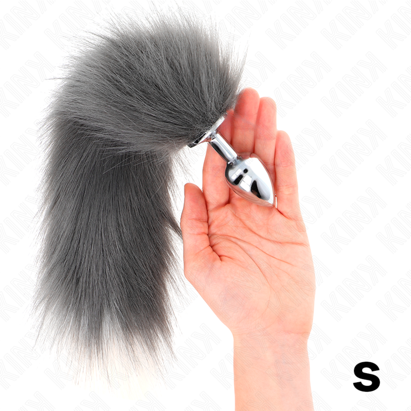KINK - ANAL PLUG TAILLE S 7 X 3 CM AVEC QUEUE SYNTHÉTIQUE 40 CM GRAY ET WHITE