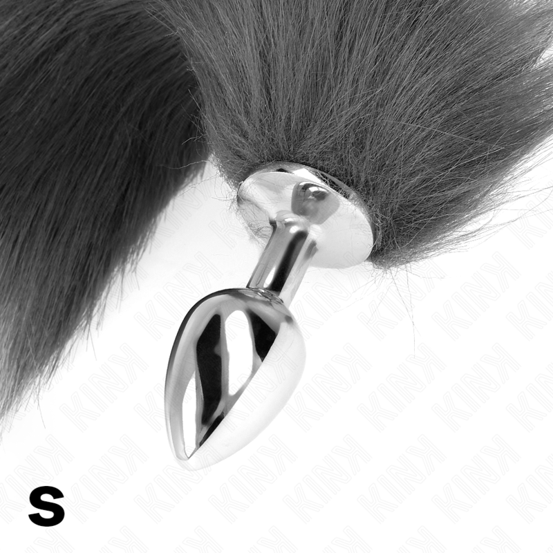 KINK - ANAL PLUG TAILLE S 7 X 3 CM AVEC QUEUE SYNTHÉTIQUE 40 CM GRAY ET WHITE