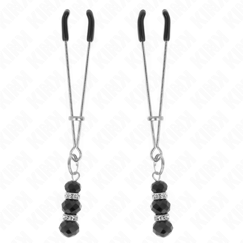 KINK - PINZAS PARA PEZONES FINAS DORADAS CON 3 BOLAS DE CRISTAL NEGRO DE 7 CM