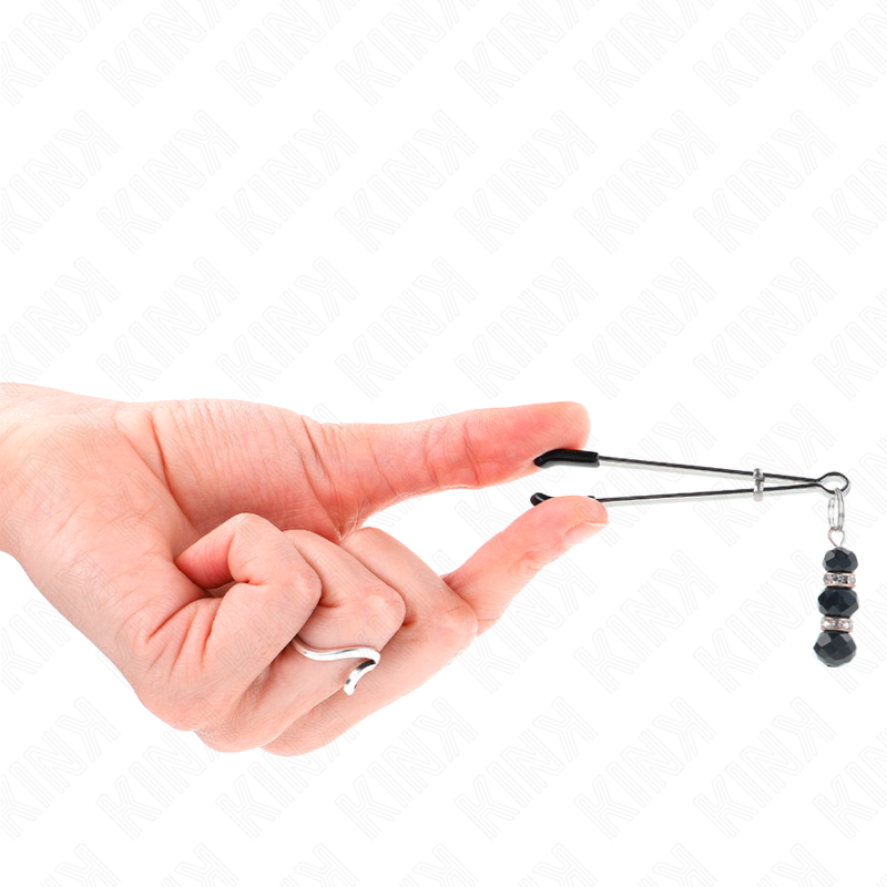 KINK - PINZAS PARA PEZONES FINAS DORADAS CON 3 BOLAS DE CRISTAL NEGRO DE 7 CM