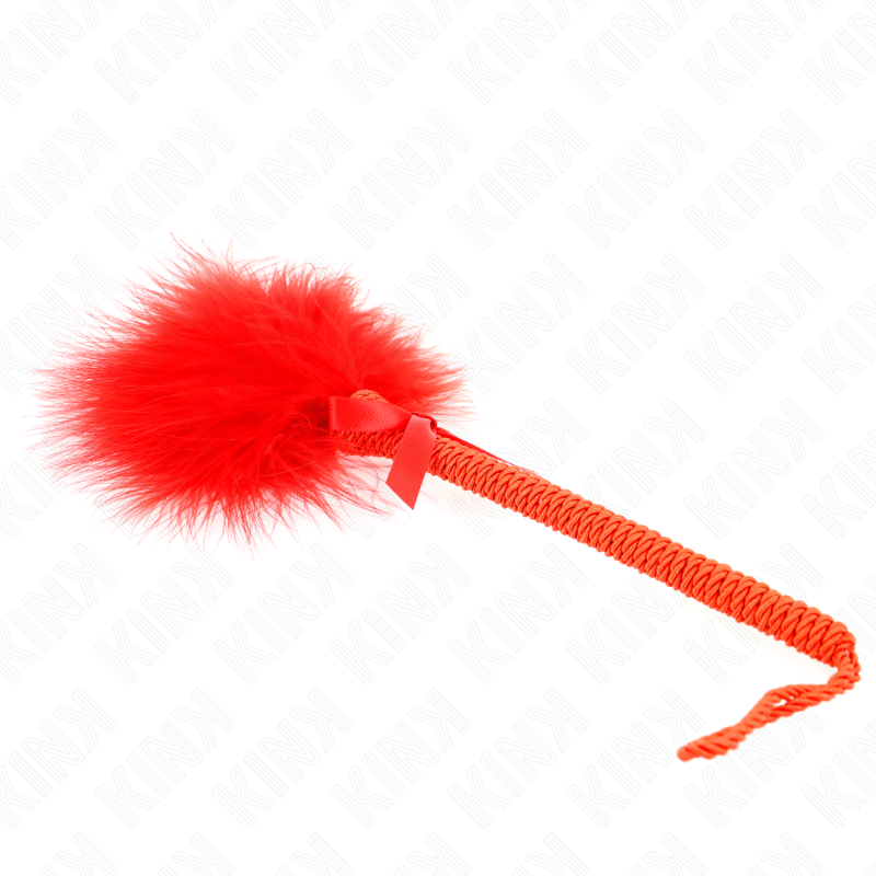 KINK - Varita de cuerda de nailon con plumas que hacen cosquillas y lazo rojo de 25 cm