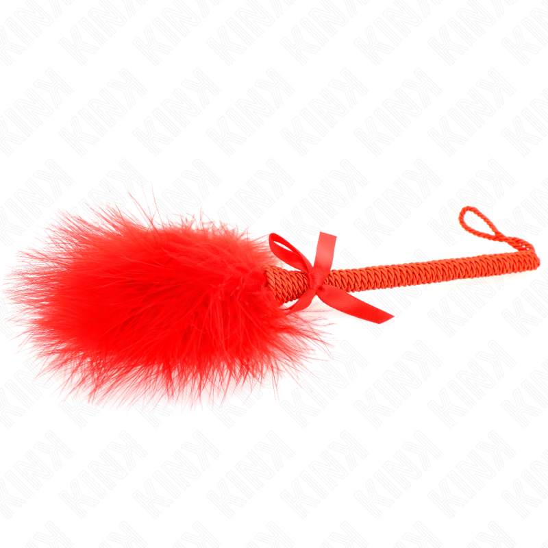 KINK - Varita de cuerda de nailon con plumas que hacen cosquillas y lazo rojo de 25 cm