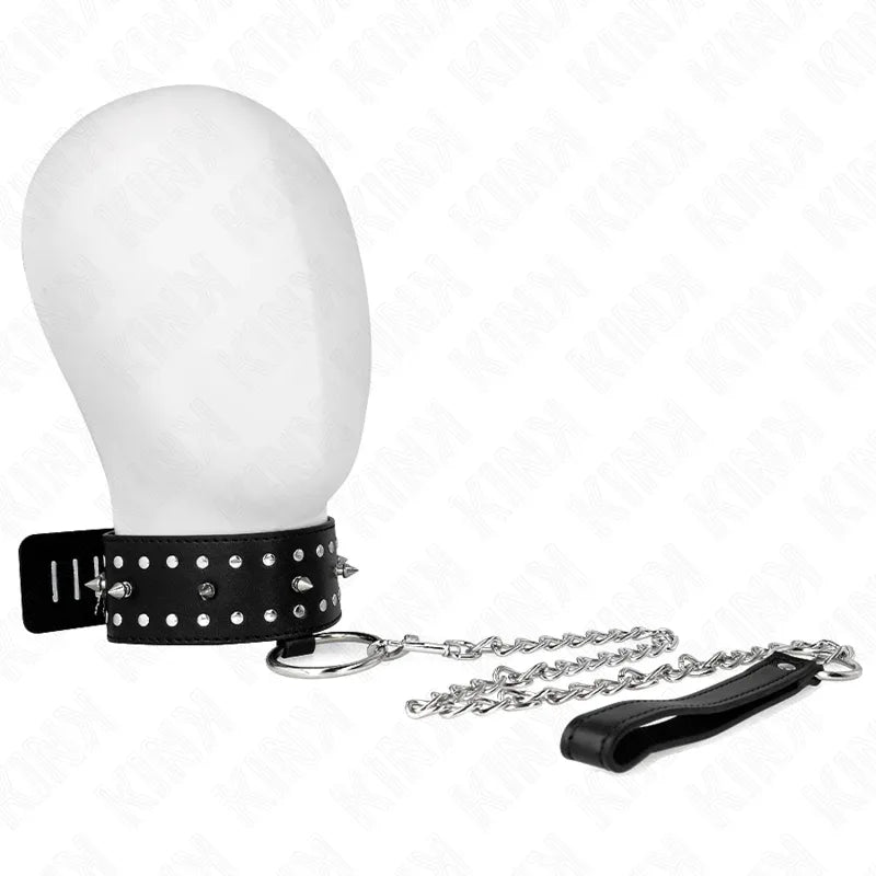 Kink – Collier avec Laisse 65 cm avec Clous Argentés Modèle 1 Ajustable 36 43 cm X 5 cm