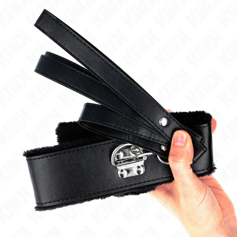 Kink – Collier avec Laisse 116 cm avec Clous Argentés Modèle 4 Noir Ajustable 40 48 cm X 6 cm