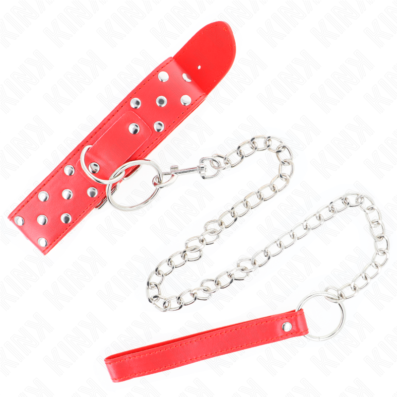 KINK - COLLIER RIVET ANNEAU AVEC CEINTURE 65 CM ROUGE ADJUSTABLE 36-50 CM