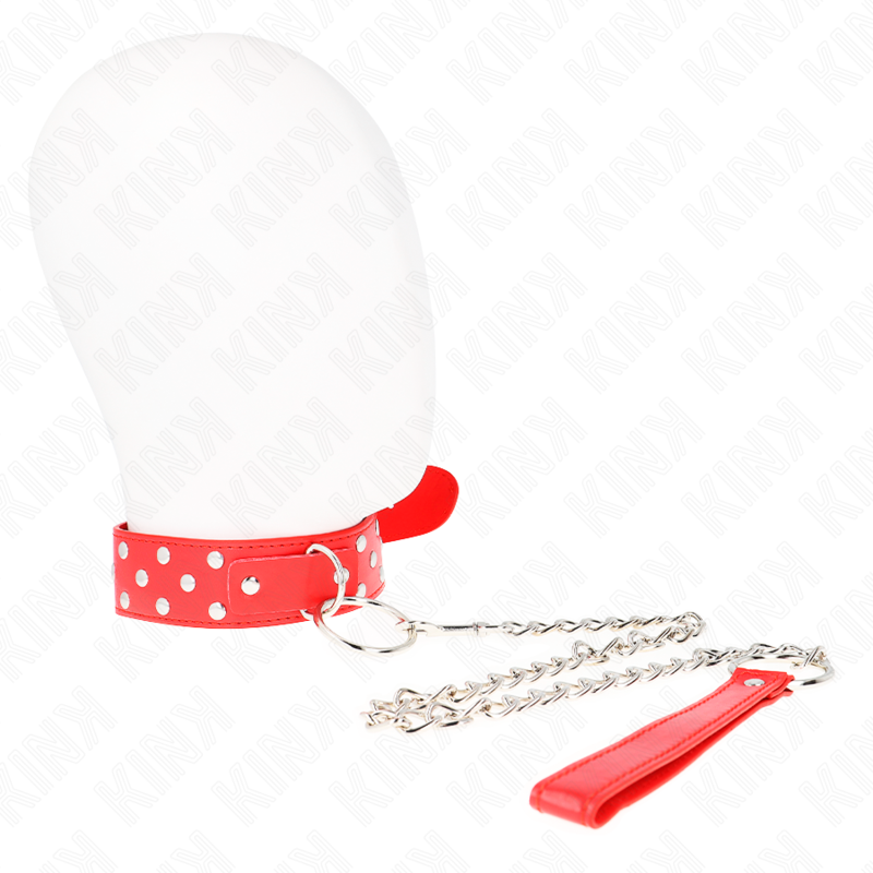 KINK - COLLIER RIVET ANNEAU AVEC CEINTURE 65 CM ROUGE ADJUSTABLE 36-50 CM