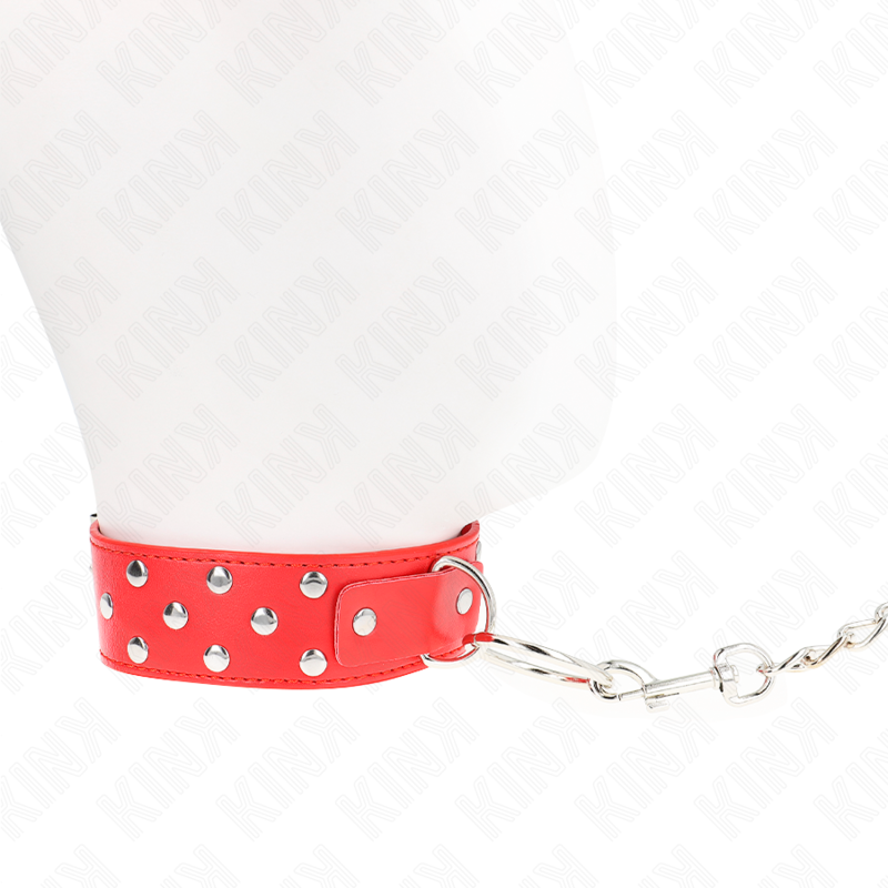 KINK - COLLIER RIVET ANNEAU AVEC CEINTURE 65 CM ROUGE ADJUSTABLE 36-50 CM