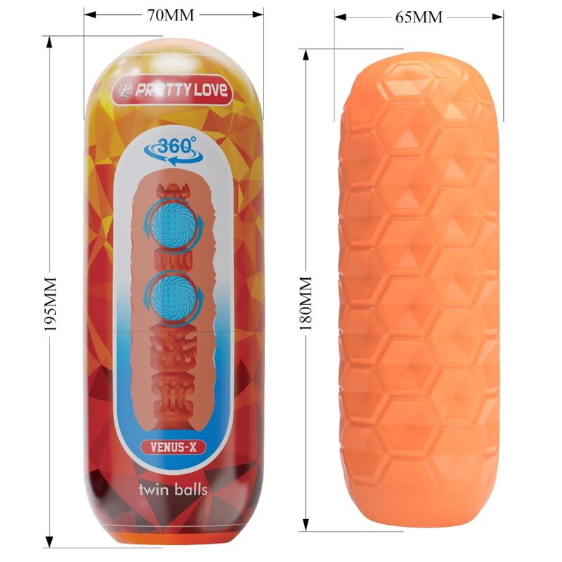 PRETTY LOVE - MASTURBADOR MASCULINO DE DOS BOLAS NARANJA