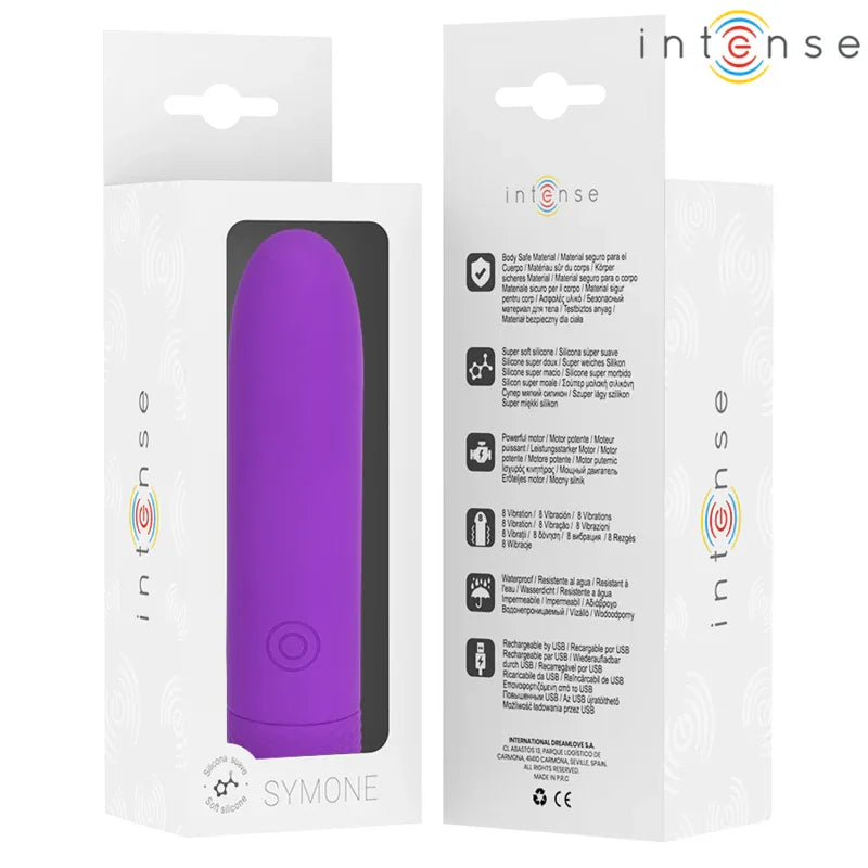 Intense – Symone Bullet Vibrant Rechargeable USB 8 Vibrations Violet 10 X 2,2 cm