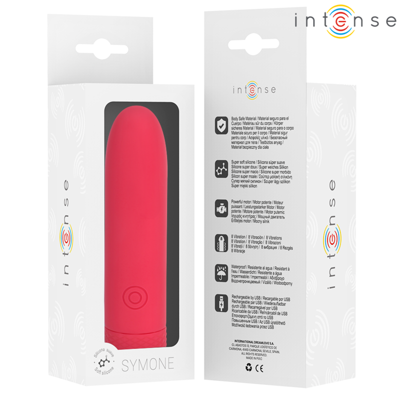 INTENSE - SYMONE BALA VIBRANTE RECARGABLE USB 8 VIBRACIONES ROJA 10 X 2.2 CM