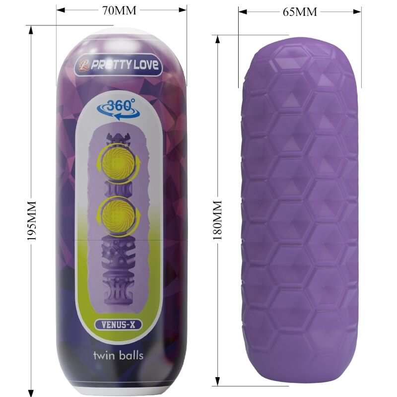 PRETTY LOVE - MASTURBADOR MASCULINO DE DOBLE BOLA PÚRPURA