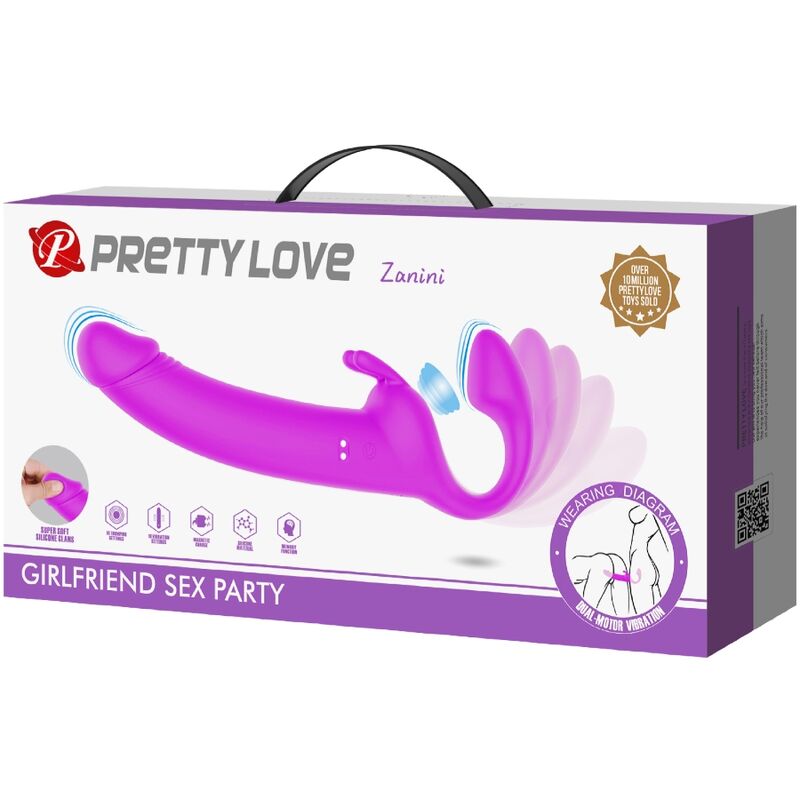 PRETTY LOVE - ZANINI STRAPLESS STRAP-ON 10 VIBRACIONES MORADO