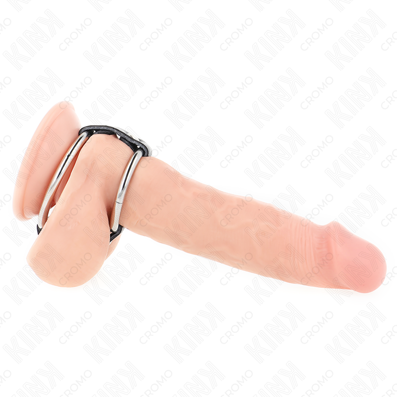 KINK - DOUBLE ANNEAU PÉNIS IN MÉTAL DE 3.8 CM À 5 CM CONNECTÉ AU CUIR