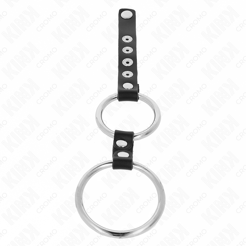 KINK - DOUBLE ANNEAU PÉNIS IN MÉTAL DE 3.8 CM À 5 CM CONNECTÉ AU CUIR