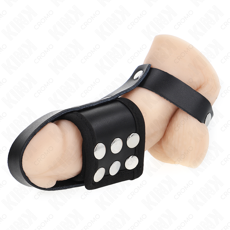 KINK - ANILLO DE CUERO PARA JAULA DE PENE CON CORREA DE SEPARACIÓN DE BOLAS RECUBIERTA Y AJUSTABLE
