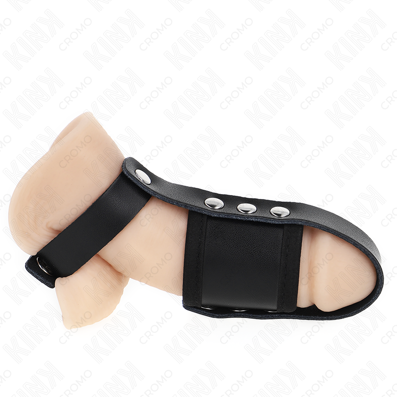 KINK - ANILLO DE CUERO PARA JAULA DE PENE CON CORREA DE SEPARACIÓN DE BOLAS RECUBIERTA Y AJUSTABLE