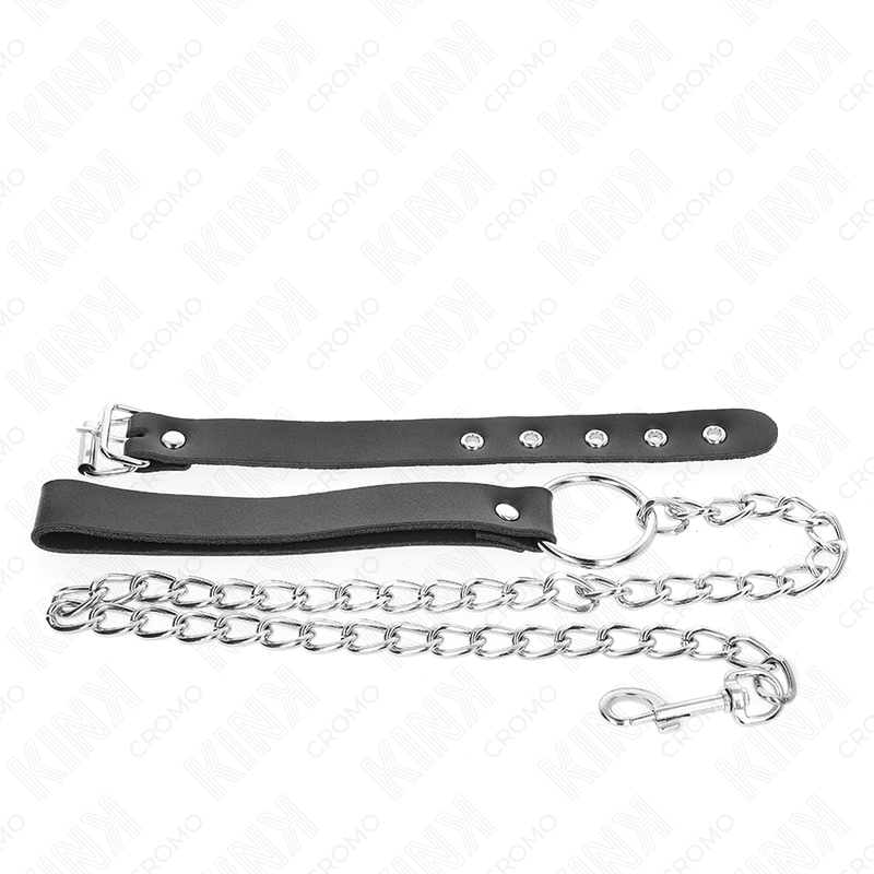 KINK - ANILLO DE CUERO PARA EL PENE CON CORREA DE 21,5 X 2 CM Y CADENA DE METAL DE 60 CM