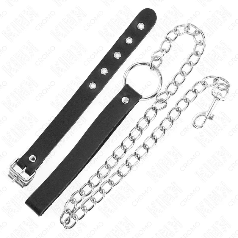 Kink Anneau Pénis en Cuir avec Sangle 21,5 X 2 cm et Chaîne en Métal 60 cm