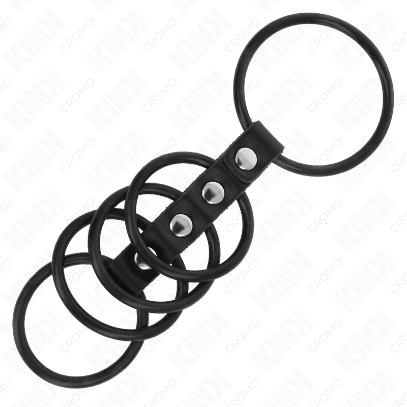 KINK - 5 ANNEAUX PÉNIS IN SILICONE FROM 3.8 CM TO 4.8 CM CONNECTÉS PAR DU CUIR