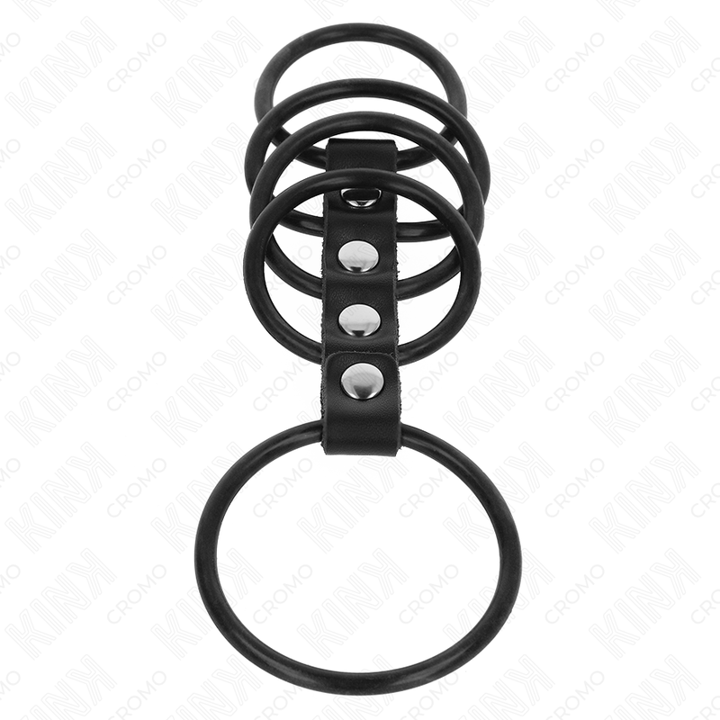 KINK - 5 ANNEAUX PÉNIS IN SILICONE FROM 3.8 CM TO 4.8 CM CONNECTÉS PAR DU CUIR