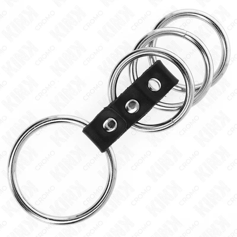 Kink 4 Anneaux Pénis en Métal de 3,7 cm à 5 cm Connectés Par du Cuir