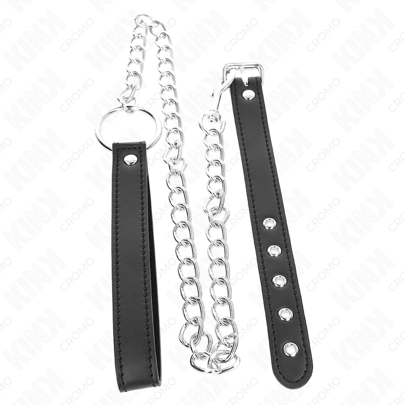 KINK - ANILLO DE CUERO PARA EL PENE 21,5 X 2 CM CON CADENA METÁLICA DE 60 CM Y CORREA DE CUERO