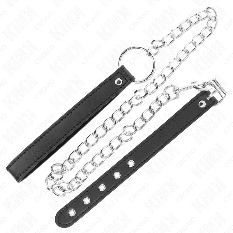 Kink Anneau Pénis en Cuir 21,5 X 2 cm avec Chaîne en Métal de 60 cm et Sangle en Cuir