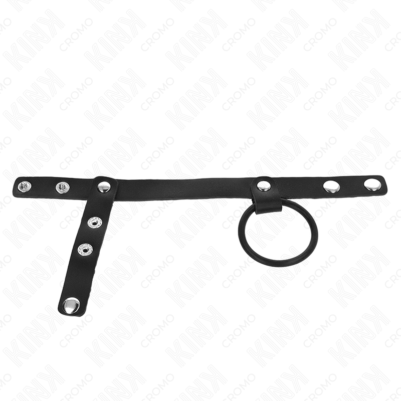 KINK - ANILLO PARA EL PENE DE SILICONA DE 3,8 CM CON DIVISOR DE BOLAS Y CORREA DE CUERO DE 22 X 1,5 CM