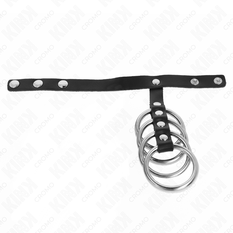 KINK - 4 ANILLOS METÁLICOS PARA EL PENE DE 3,8 CM CONECTADOS CON CORREA DE CUERO DE 22 X 1,5 CM Y CIERRE A PRESIÓN