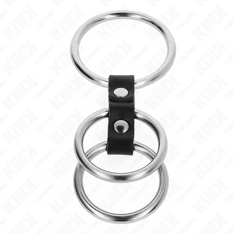 KINK - ANNEAU PÉNIS TRIPLE MÉTAL 3.7 CM À 5 CM CONNECTÉ AU CUIR
