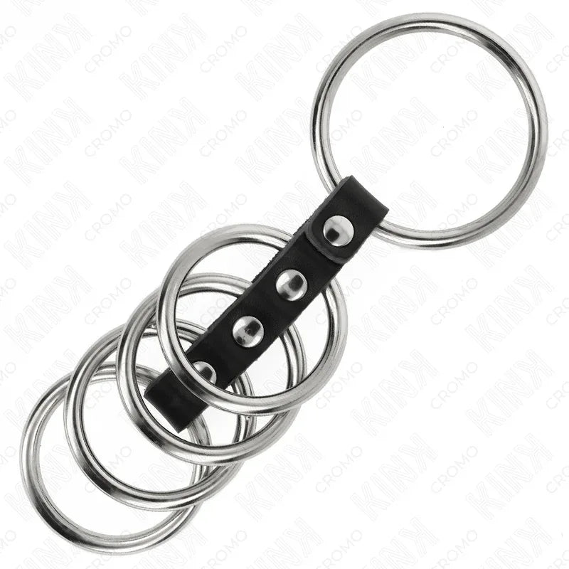 Kink 5 Anneaux Pénis de 3,7 cm à 5 cm en Métal Relies Par du Cuir