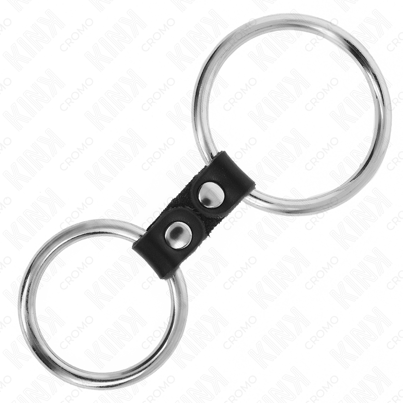 KINK - DOUBLE ANNEAU PÉNIS EN MÉTAL DE 3.7 CM À 5 CM RELIE PAR SANGLE EN CUIR MODÈLE 2
